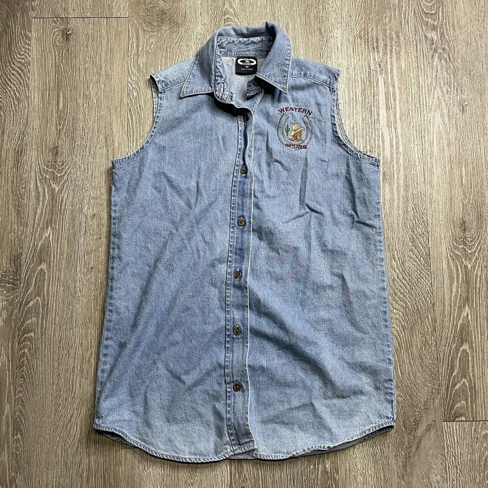 Vintage Western Spurs Denim Vest Size Medium